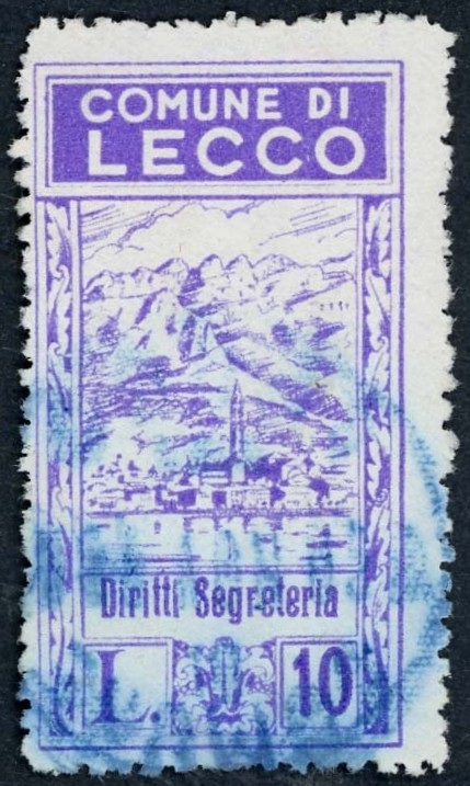 Marca da Bollo del Comune di LECCO su Carta Bianca Sottile di dimensioni 23 x 43 mm