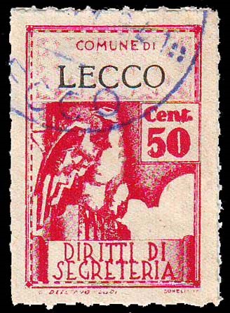 Marca da Bollo del Comune di LECCO su Carta Bianca Sottile di dimensioni 21 X 32 mm