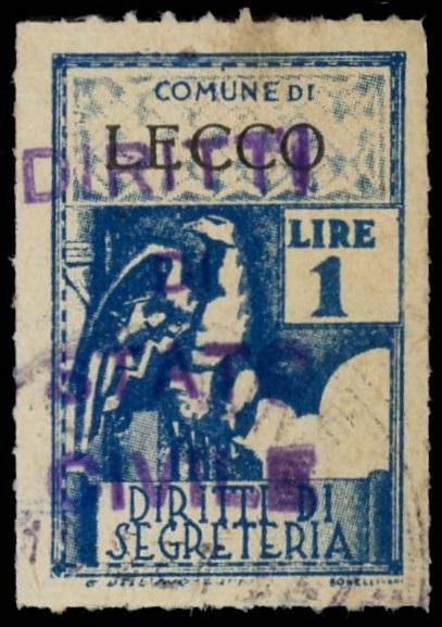 Marca da Bollo del Comune di LECCO su Carta Bianca Sottile di dimensioni 21 x 30 mm