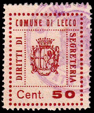 Marca da Bollo del Comune di LECCO su Carta Bianca di dimensioni 23 x 28 mm