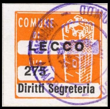 Marca da Bollo del Comune di LECCO su Carta Bianca di dimensioni 20 x 20 mm