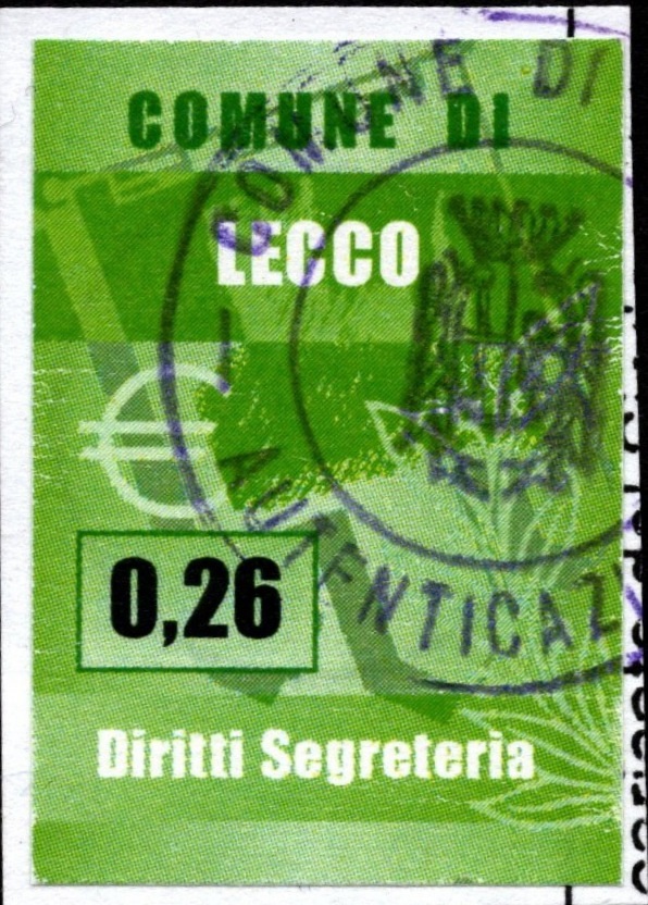 Marca da Bollo del Comune di LECCO su Carta Bianca di dimensioni mm