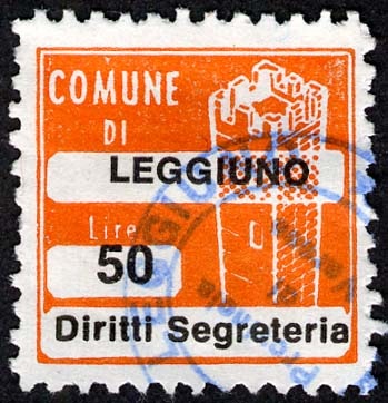 Marca da Bollo del Comune di LEGGIUNO su Carta Bianca di dimensioni 20 x 20 mm
