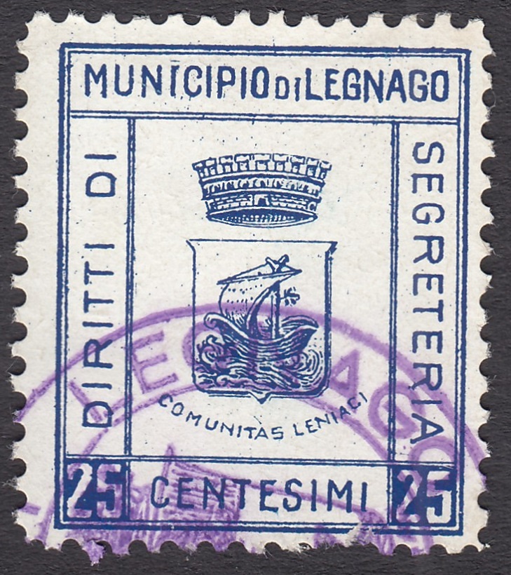 Marca da Bollo del Comune di LEGNAGO su Carta Bianca di dimensioni 24 x 29 mm