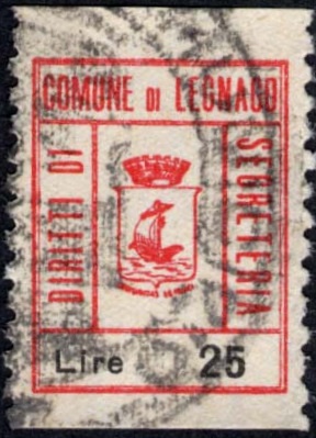 Marca da Bollo del Comune di LEGNAGO su Carta Bianca di dimensioni 15,5 x 20,5 mm