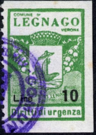 Marca da Bollo del Comune di LEGNAGO su Carta Bianca di dimensioni 17 x 24,5 mm