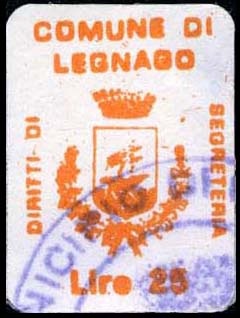 Marca da Bollo del Comune di LEGNAGO su Carta Bianca di dimensioni 14 x 19 mm