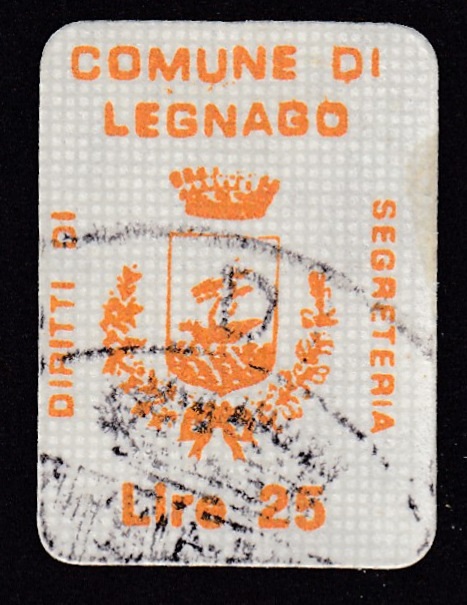 Marca da Bollo del Comune di LEGNAGO su Carta Bianca di dimensioni 14 x 19,5 mm