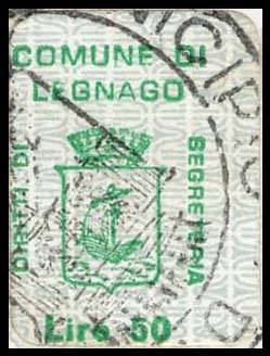 Marca da Bollo del Comune di LEGNAGO su Carta Bianca di dimensioni 12 x 19 mm