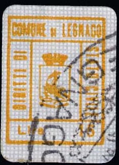 Marca da Bollo del Comune di LEGNAGO su Carta Bianca di dimensioni 11,5 x 18 mm