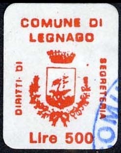 Marca da Bollo del Comune di LEGNAGO su Carta Bianca di dimensioni 12 x 18 mm