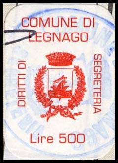 Marca da Bollo del Comune di LEGNAGO su Carta Bianca di dimensioni 11 x 18 mm