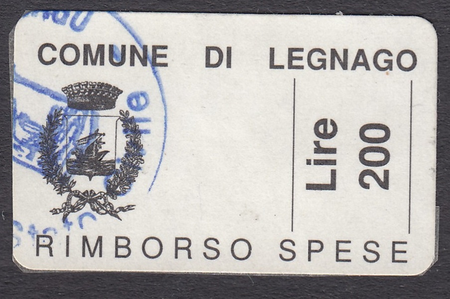 Marca da Bollo del Comune di LEGNAGO su Carta Bianca di dimensioni 31,5 x 18 mm