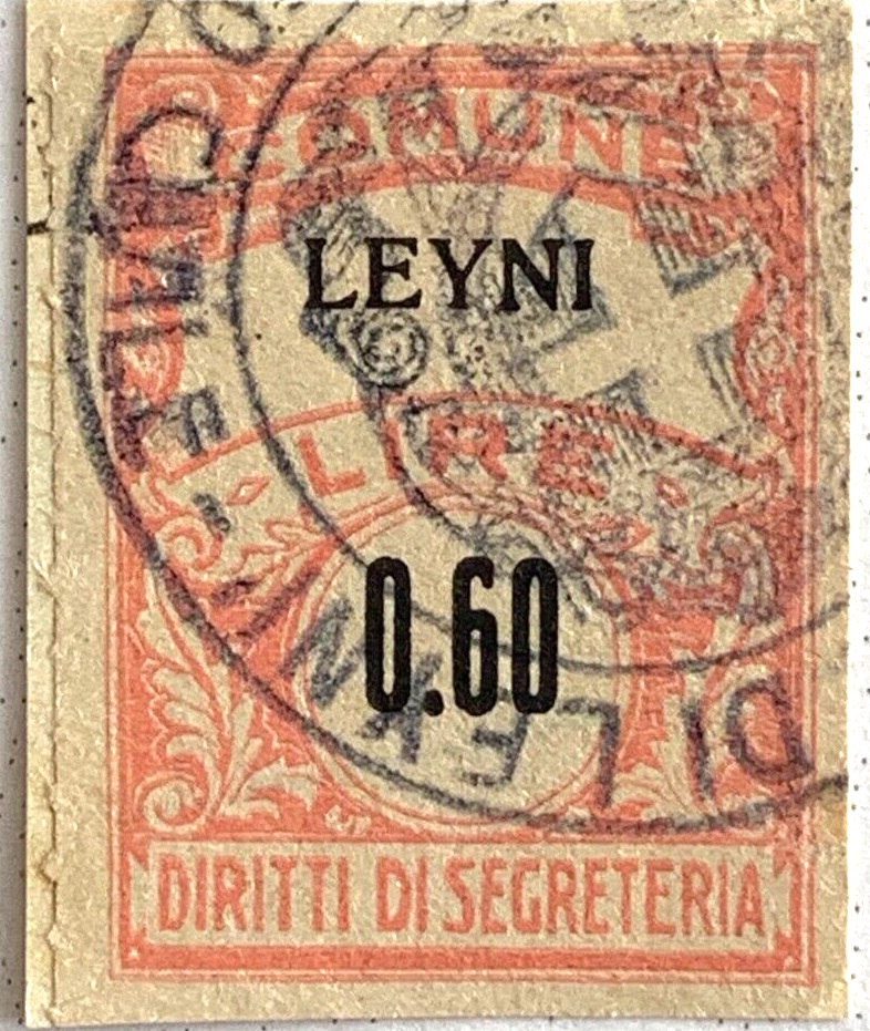 Marca da Bollo del Comune di LEINI su Carta Colorata di dimensioni 22 x 28 mm