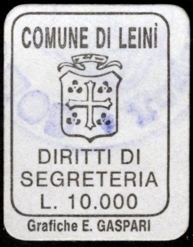 Marca da Bollo del Comune di LEINI su Carta Bianca di dimensioni 14 x 20 mm