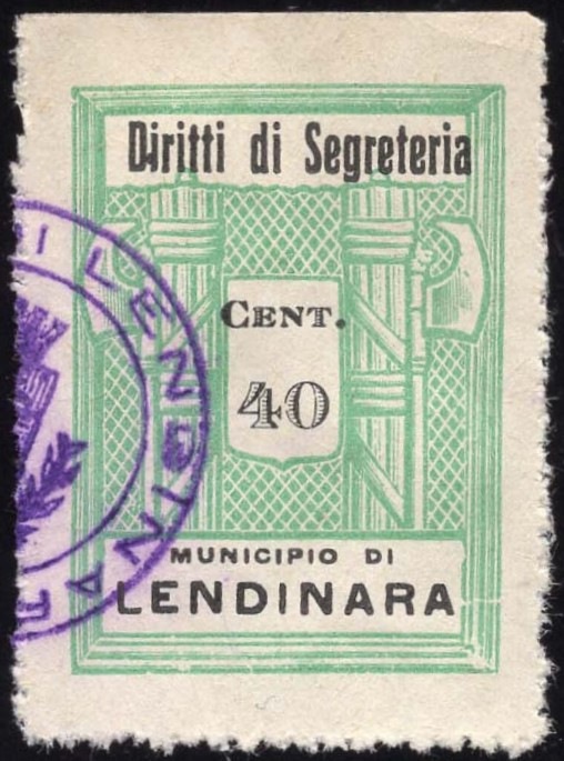 Marca da Bollo del Comune di LENDINARA su Carta Bianca di dimensioni 22,5 x 29 mm