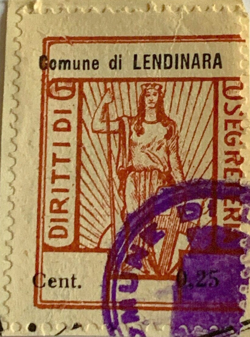 Marca da Bollo del Comune di LENDINARA su Carta Bianca di dimensioni 23 x 29 mm