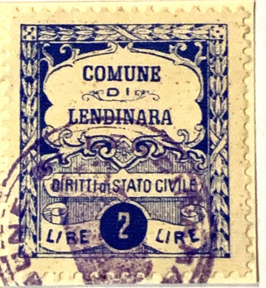 Marca da Bollo del Comune di LENDINARA su Carta Bianca di dimensioni 23 x 26 mm
