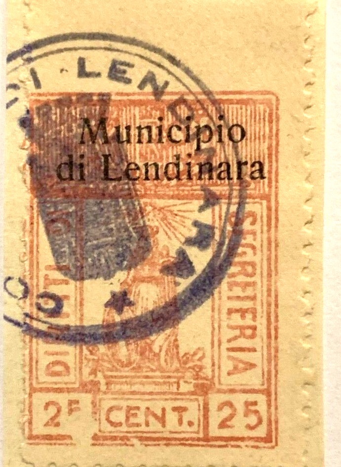 Marca da Bollo del Comune di LENDINARA su Carta Bianca di dimensioni 23 x 29 mm