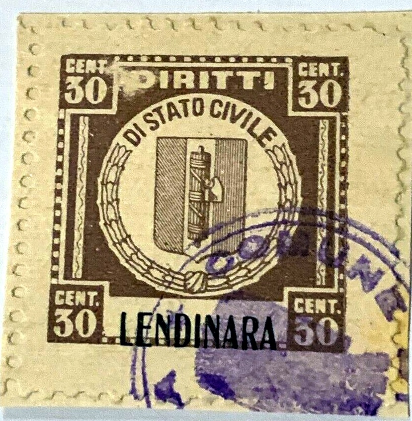 Marca da Bollo del Comune di LENDINARA su Carta Bianca di dimensioni 23 x 26 mm