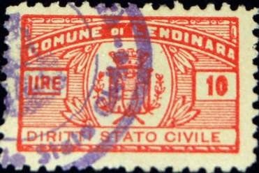 Marca da Bollo del Comune di LENDINARA su Carta Bianca di dimensioni 41 x 22 mm
