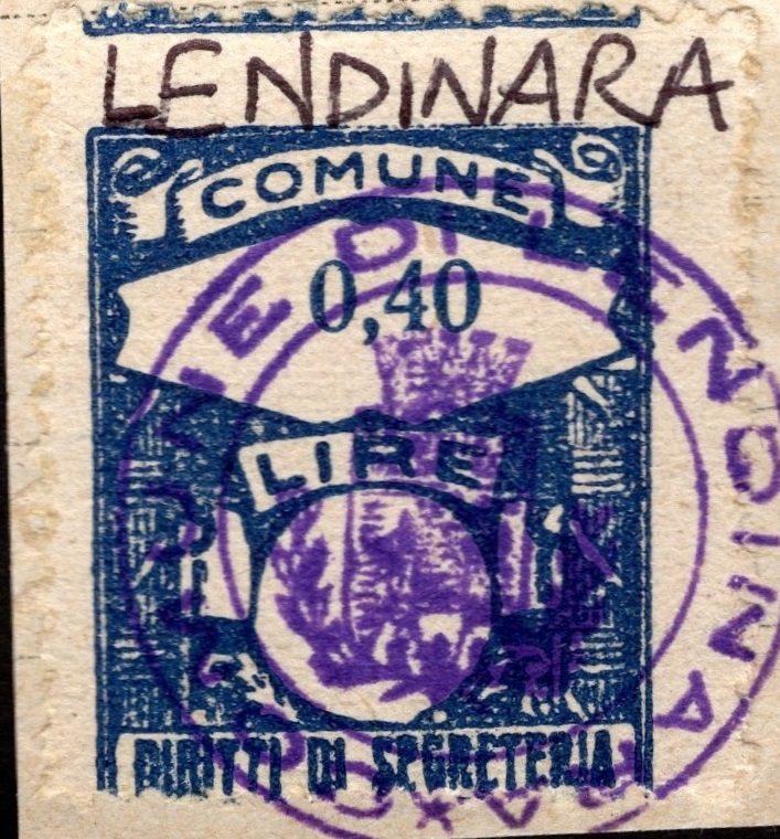 Marca da Bollo del Comune di LENDINARA su Carta Bianca di dimensioni 21 X 27 mm