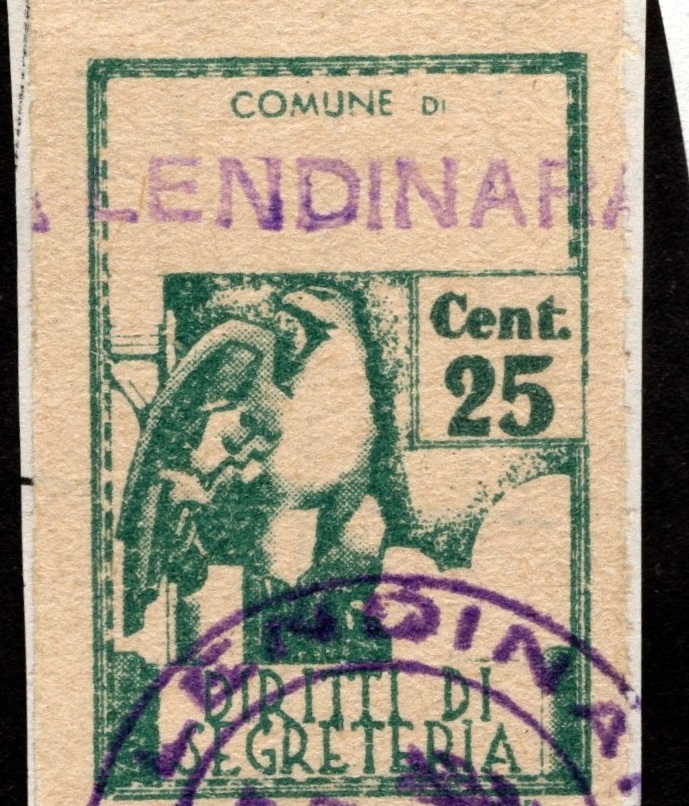 Marca da Bollo del Comune di LENDINARA su Carta Bianca di dimensioni 22,5 X 33 mm