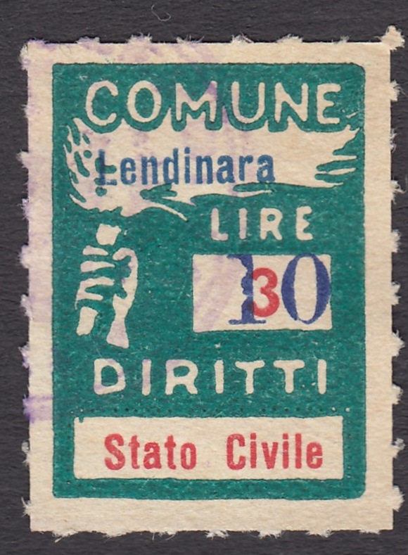 Marca da Bollo del Comune di LENDINARA su Carta Bianca Sottile di dimensioni 18,5 x 25 mm