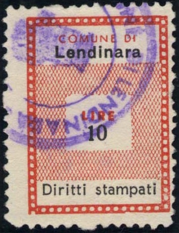 Marca da Bollo del Comune di LENDINARA su Carta Bianca di dimensioni 20 x 28 mm