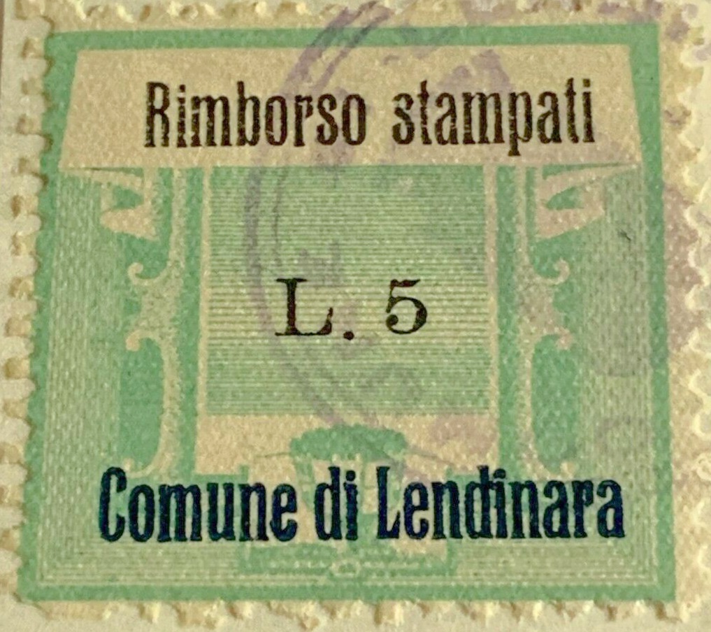 Marca da Bollo del Comune di LENDINARA su Carta Bianca di dimensioni 25 x 22 mm