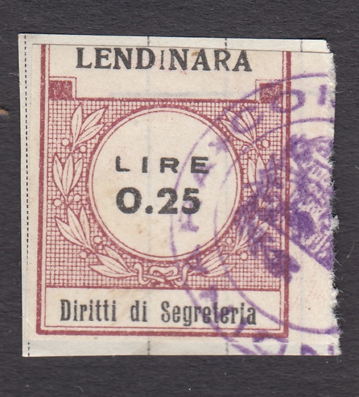 Marca da Bollo del Comune di LENDINARA su Carta Bianca di dimensioni 21,5 x 26 mm