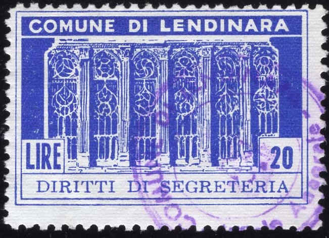 Marca da Bollo del Comune di LENDINARA su Carta Bianca di dimensioni 41 x 27 mm