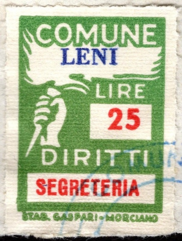 Marca da Bollo del Comune di LENI su Carta Bianca di dimensioni 18 x 24 mm