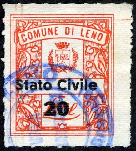 Marca da Bollo del Comune di LENO su Carta Bianca di dimensioni 17 x 22 mm
