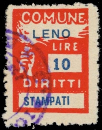 Marca da Bollo del Comune di LENO su Carta Bianca Sottile di dimensioni 18,5 x 26 mm