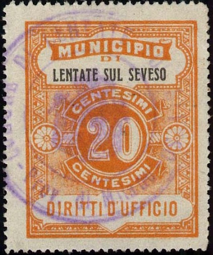 Marca da Bollo del Comune di LENTATE SUL SEVESO su Carta Bianca Sottile di dimensioni 23,5 x 30 mm
