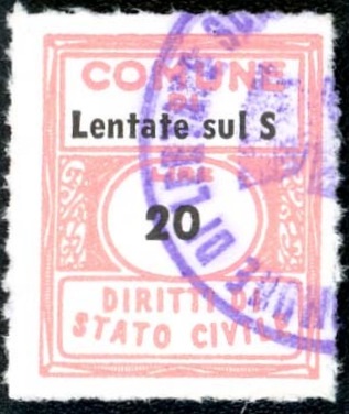 Marca da Bollo del Comune di LENTATE SUL SEVESO su Carta Bianca di dimensioni 17 x 20,5 mm