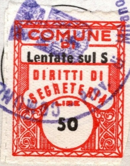 Marca da Bollo del Comune di LENTATE SUL SEVESO su Carta Bianca di dimensioni 17 x 20,5 mm