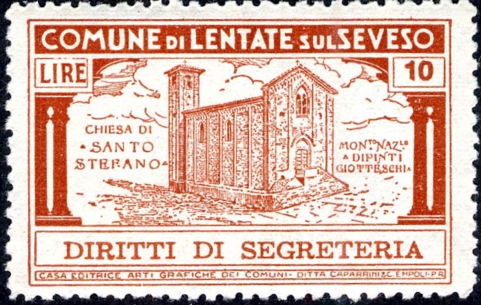 Marca da Bollo del Comune di LENTATE SUL SEVESO su Carta Bianca Sottile di dimensioni 42 x 26,5 mm