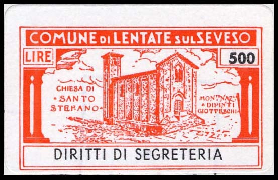 Marca da Bollo del Comune di LENTATE SUL SEVESO su Carta Bianca di dimensioni 34 x 20 mm