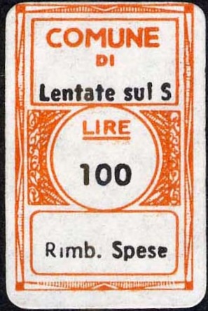 Marca da Bollo del Comune di LENTATE SUL SEVESO su Carta Bianca di dimensioni 16,5 x 27 mm