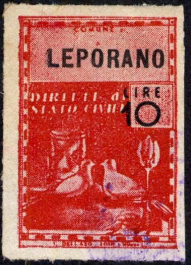 Marca da Bollo del Comune di LEPORANO su Carta Bianca di dimensioni 21,5 x 32 mm