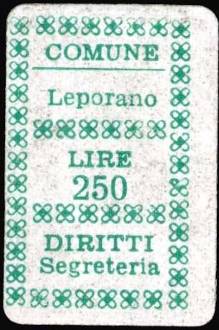 Marca da Bollo del Comune di LEPORANO su Carta Bianca di dimensioni 18 x 29 mm
