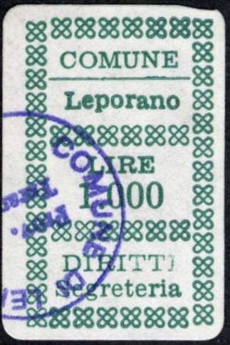 Marca da Bollo del Comune di LEPORANO su di dimensioni 18 x 31,5 mm