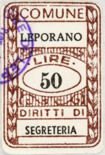 Marca da Bollo del Comune di LEPORANO su Carta Bianca di dimensioni 19,5 x 30,5 mm