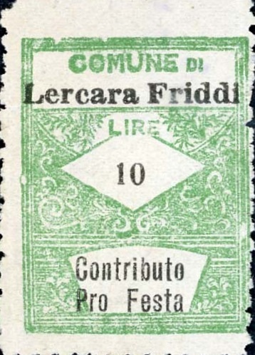 Marca da Bollo del Comune di LERCARA FRIDDI su Carta Bianca di dimensioni 22 x 28 mm