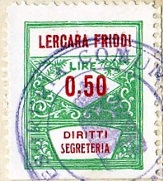 Marca da Bollo del Comune di LERCARA FRIDDI su Carta Bianca di dimensioni 25 x 28 mm