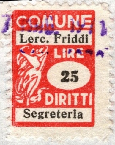 Marca da Bollo del Comune di LERCARA FRIDDI su Carta Bianca di dimensioni 19 x 26 mm