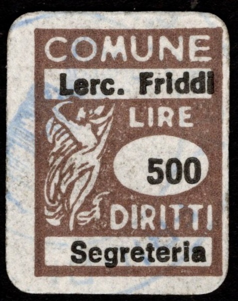 Marca da Bollo del Comune di LERCARA FRIDDI su Carta Bianca di dimensioni 15 x 20 mm