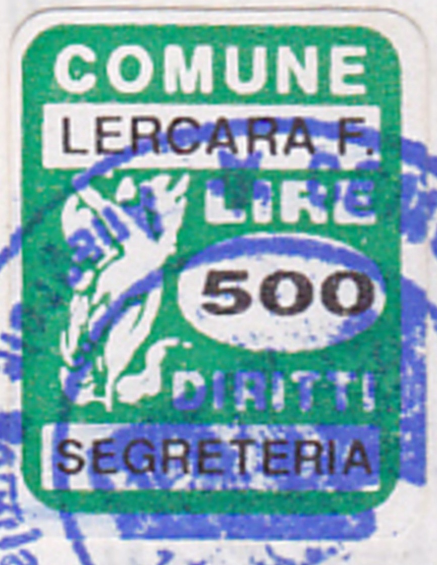 Marca da Bollo del Comune di LERCARA FRIDDI su Carta Bianca di dimensioni 15 x 20 mm